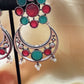 Alluring  Green And Magenta Stone multicolor  Designer Oxidized Earrings For Women