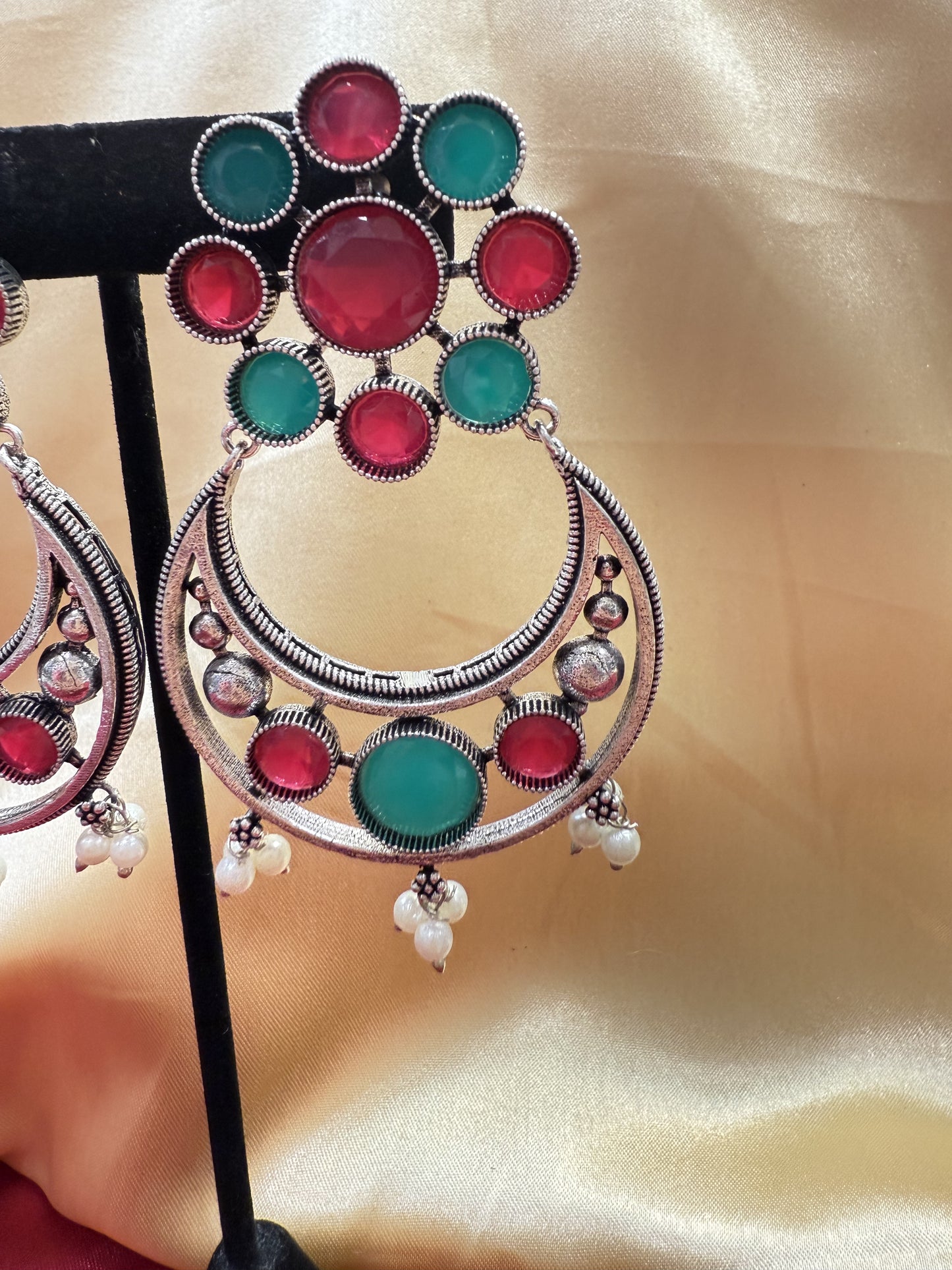 Alluring  Green And Magenta Stone multicolor  Designer Oxidized Earrings For Women