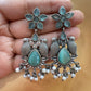 Appealing Oxidized Sky Blue Stone And Beaded Work Bird Designs Earrings For Women