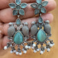 Appealing Oxidized Sky Blue Stone And Beaded Work Bird Designs Earrings For Women