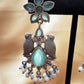 Appealing Oxidized Sky Blue Stone And Beaded Work Bird Designs Earrings For Women