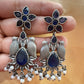 Appealing Oxidized Blue Stone And Beaded Work Bird Designs Earrings For Women