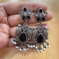 Appealing Oxidized Black And Silver Stone And Beaded Work Bird Designs Earrings For Women