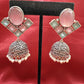 Light Pink And Sky Blue Stone Jhumka  Designer Oxidized Earrings For Women Near Me