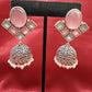 Alluring Light Pink And Sky Blue Stone Jhumka  Designer Oxidized Earrings For Women