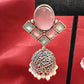  Light Pink And Sky Blue Stone Jhumka  Designer Oxidized Earrings  In Yuma