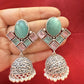 Alluring Sky Blue And Light Pink Stone Jhumka  Designer Oxidized Earrings For Women