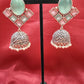 Alluring Sky Blue And Light Pink Stone Jhumka  Designer Oxidized Earrings For Women