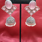 Alluring Light Pink Stone Jhumka  Designer Oxidized Earrings For Women