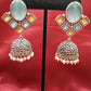 Alluring Sky Blue And Light Green Stone Jhumka  Designer Oxidized Earrings For Women