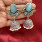 Alluring Sky Blue And Light Green Stone Jhumka  Designer Oxidized Earrings For Women