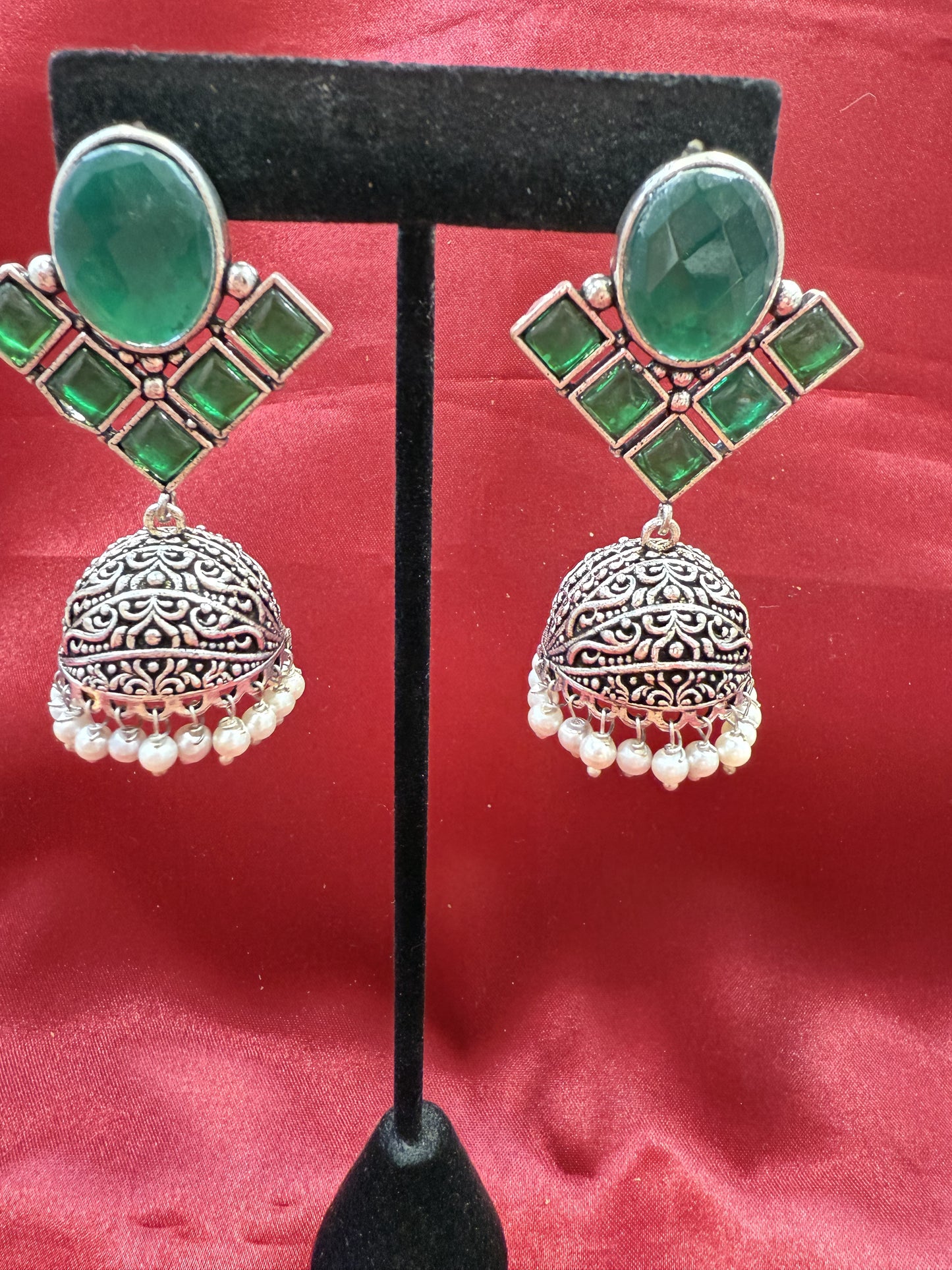 Green Stone Oxidized Earrings For Women Near Me