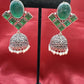 Alluring Green Stone Jhumka Designer Oxidized Earrings For Women