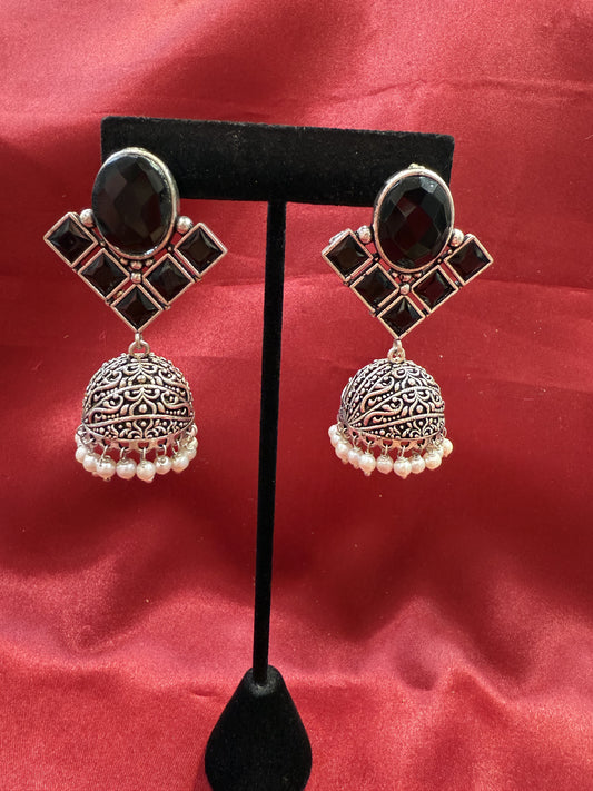 Alluring Black Stone Jhumka  Designer Oxidized Earrings For Women