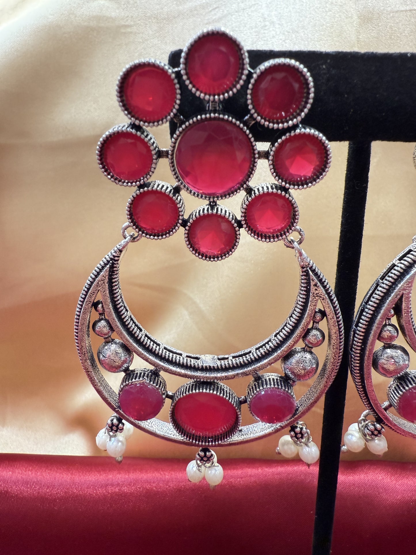 Alluring Magenta Stone  Designer Oxidized Earrings For Women