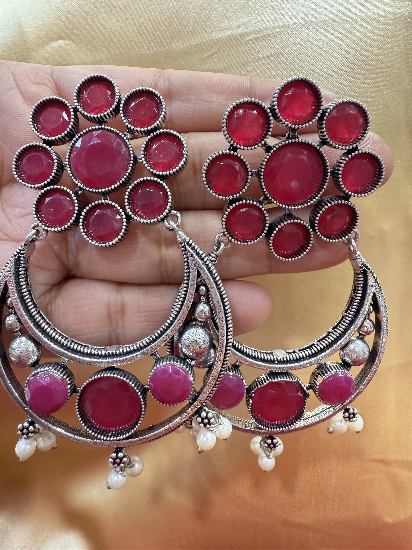 Alluring Magenta Stone  Designer Oxidized Earrings For Women