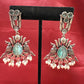 Elegant Light Green Colored Bird Design Oxidized With Beads Earrings