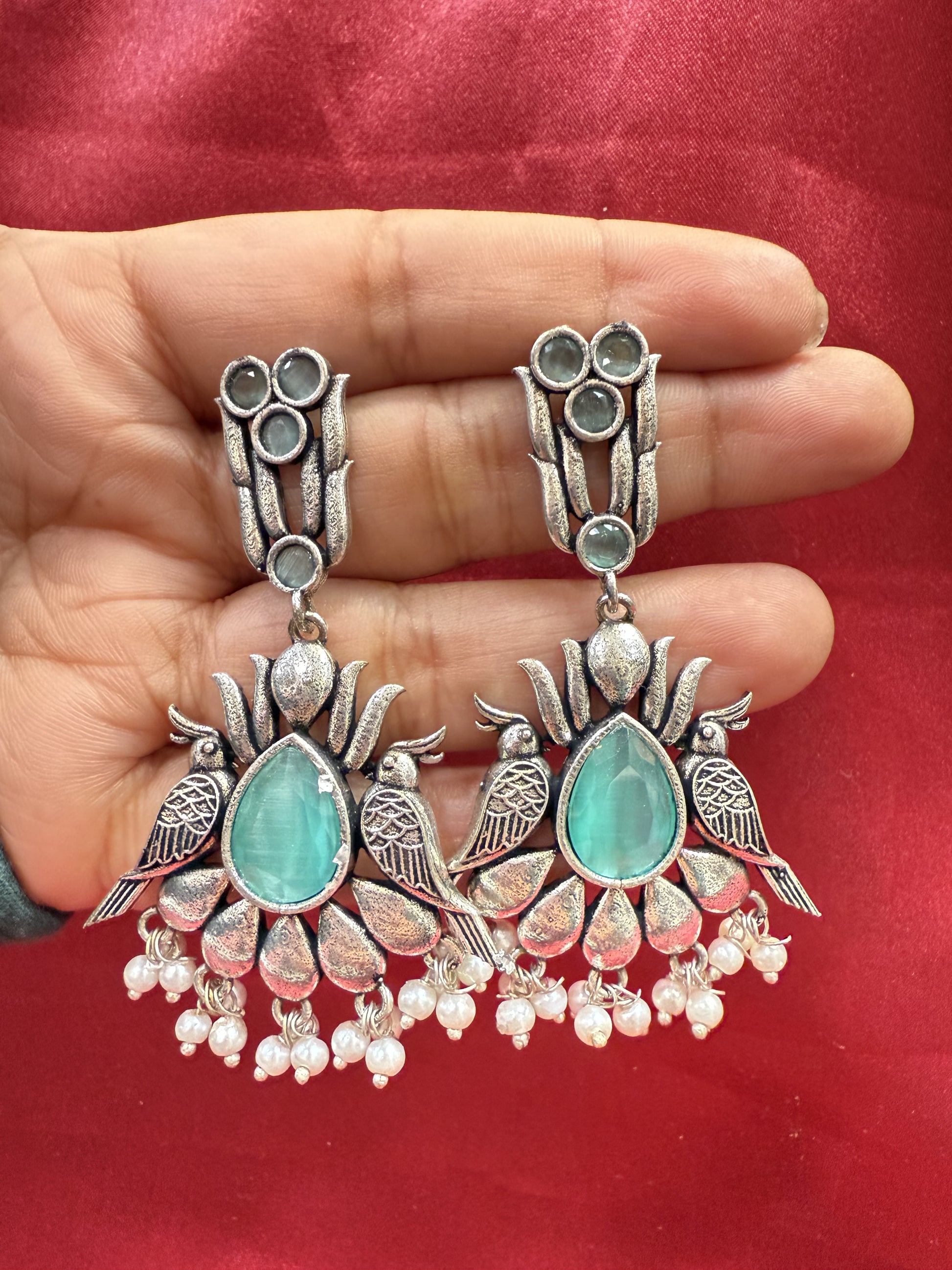 Elegant Bird Design Oxidized With Beads Earrings In USA