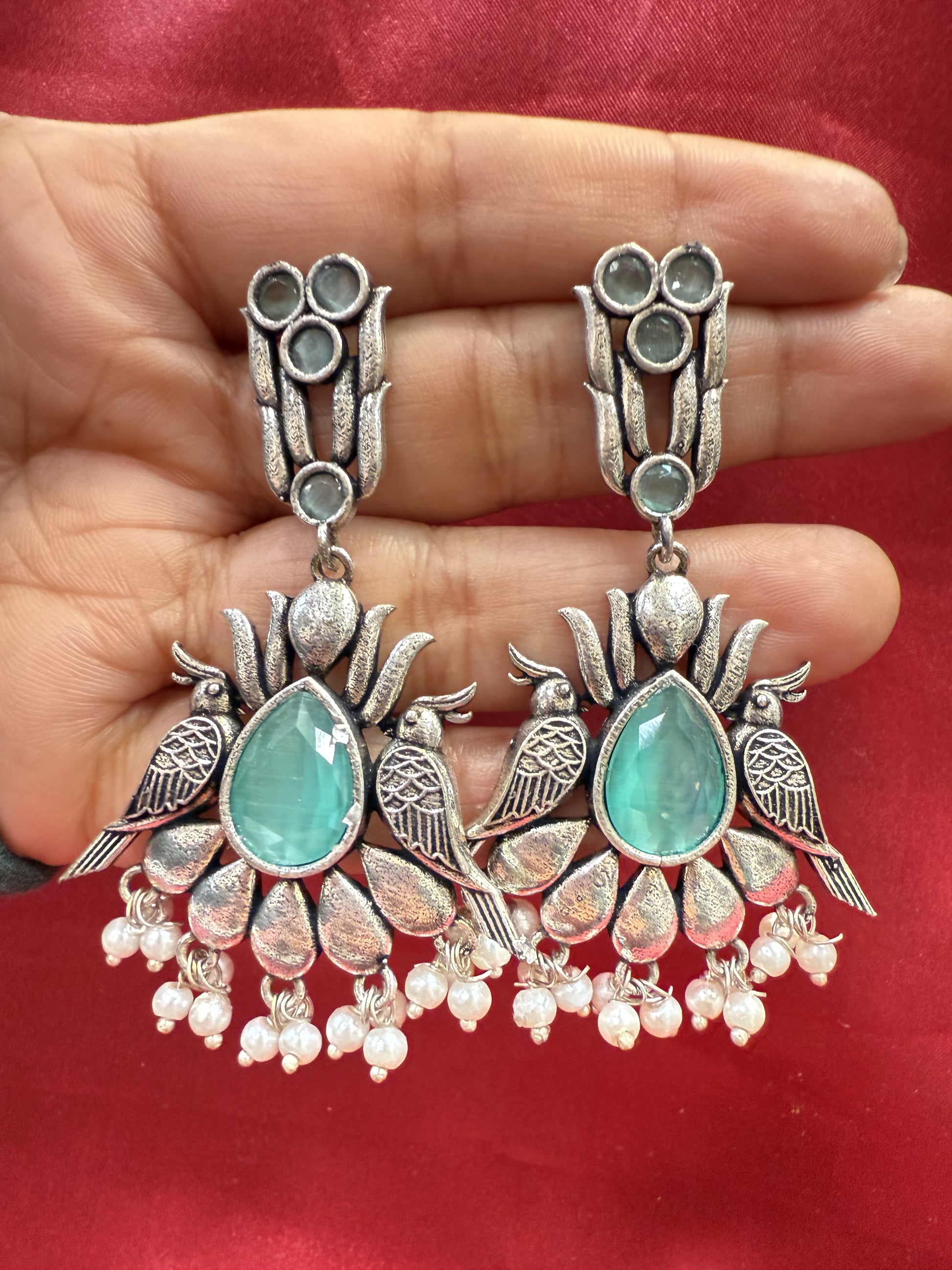 Bird Design Oxidized With Beads Earrings In Yuma