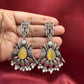 Elegant Light Yellow Colored Bird Design Oxidized With Beads Earrings