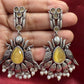 Elegant Light Yellow Colored Bird Design Oxidized With Beads Earrings