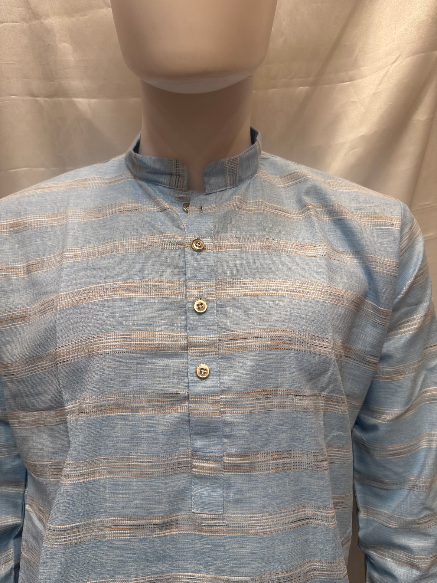 Delightful Sea Blue Color Cotton Kurta With Pajama For Men