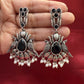 Elegant Black Stone Bird Design Oxidized With Beads Earrings