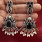 Elegant Black Stone Bird Design Oxidized With Beads Earrings