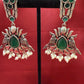 Elegant Dark Green Stone Bird Design Oxidized With Beads Earrings