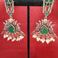 Elegant Dark Green Stone Bird Design Oxidized With Beads Earrings