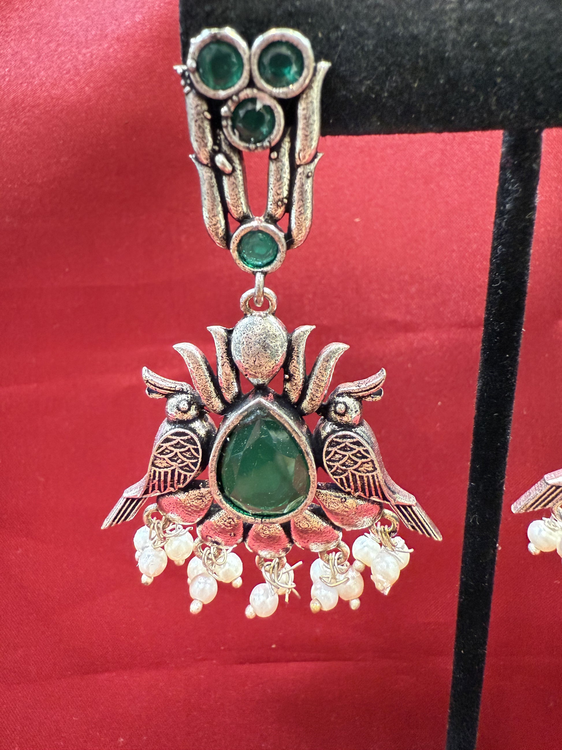 Bird Design Oxidized With Beads Earrings