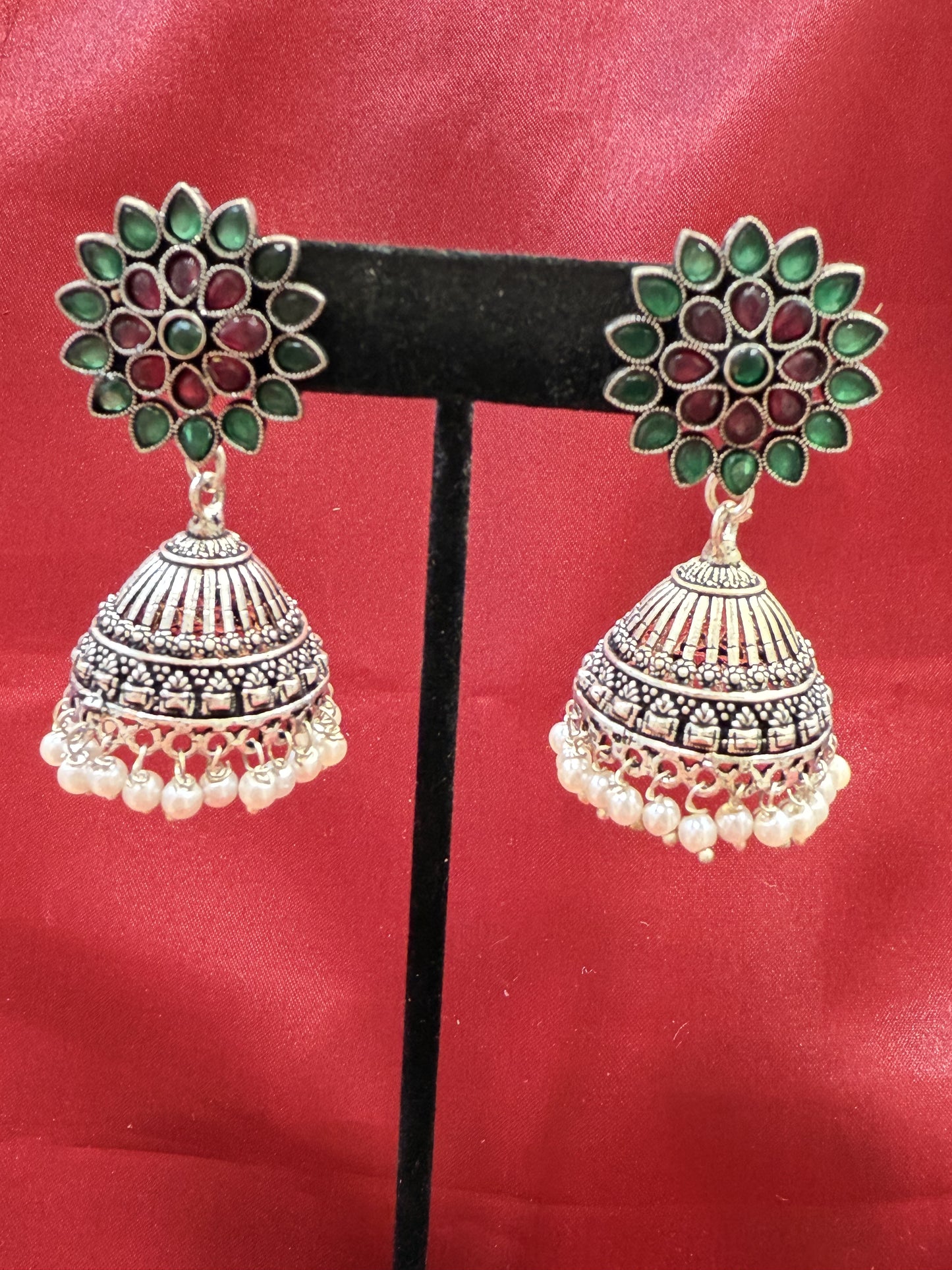 Attractive Beautiful Magenta And Green Color earings Oxidized Pearls Drop Earrings For Women