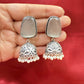 Beautiful Oxidized Grey Stone Jhumka With White Color Bead Hangings