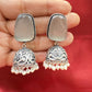 Beautiful Oxidized Grey Stone Jhumka With White Color Bead Hangings