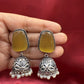 Beautiful Oxidized Yellow Stone Jhumka With White Color Bead Hangings