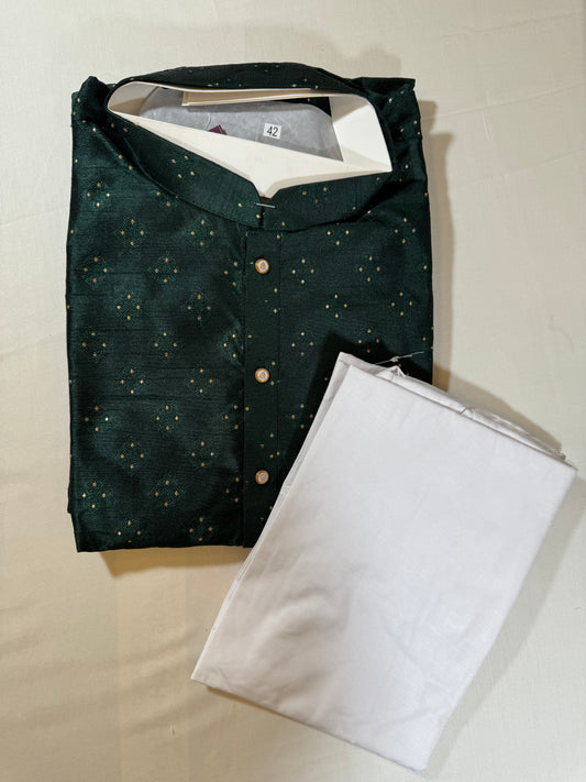 Attractive Green Color Men's Jacquard Kurta Suit