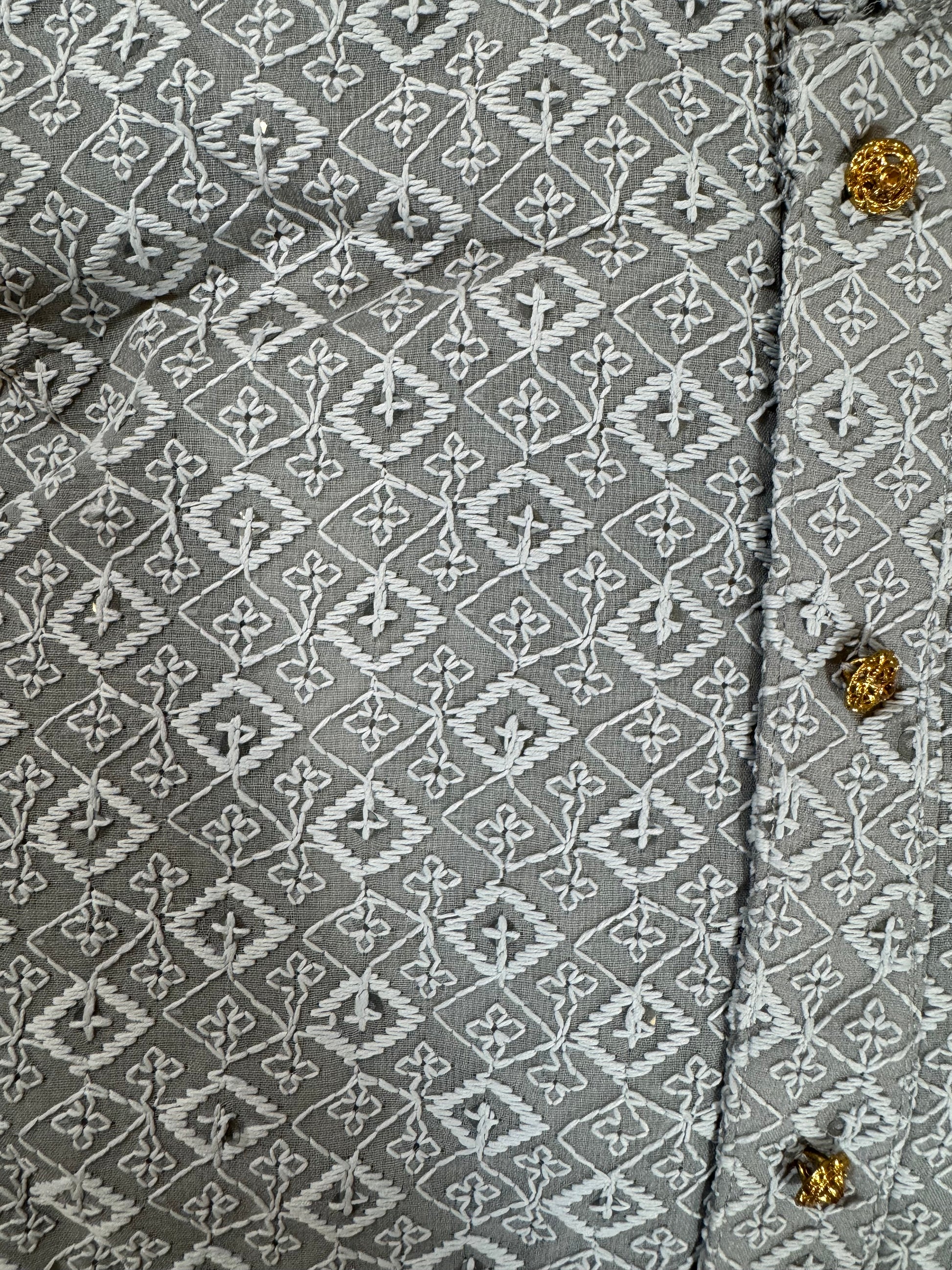 Silver Color Unique Design Jacquard Chikankari Kurta Suit For Men In Tempe