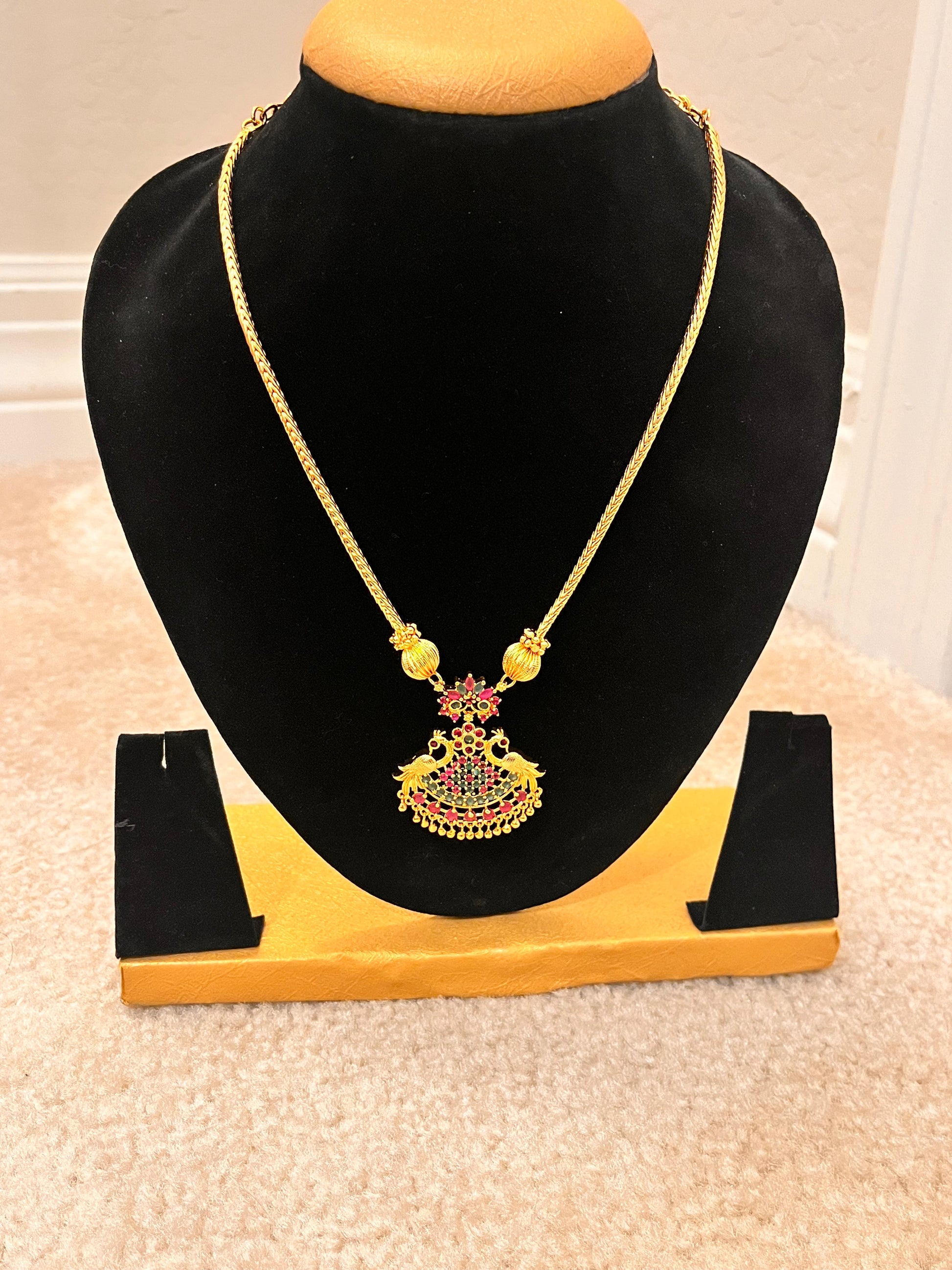 Gorgeous Gold Plated Pink and Green Stoned Necklace For Women