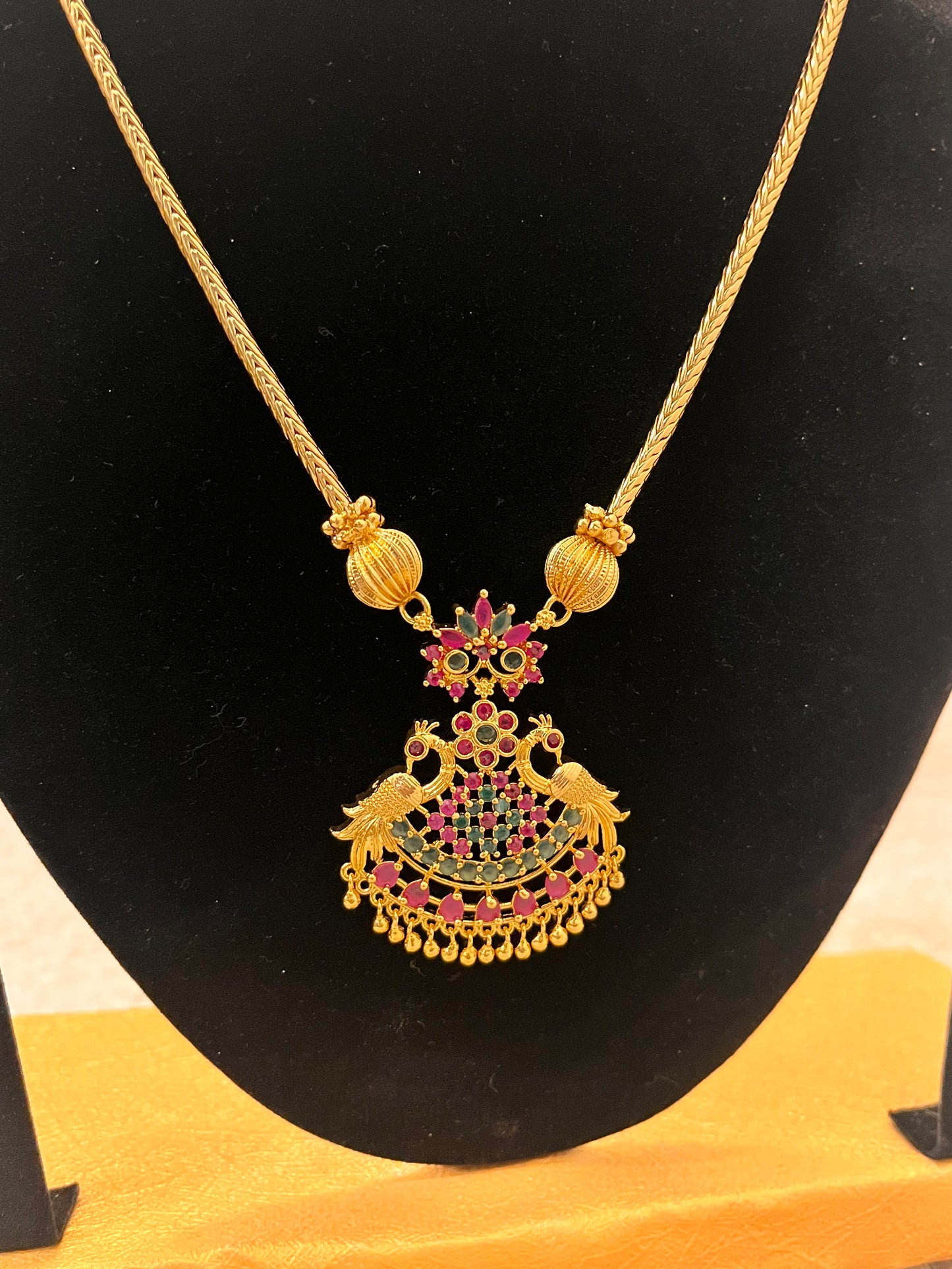 Gold Plated Pink and Green Stoned Necklace Near Me