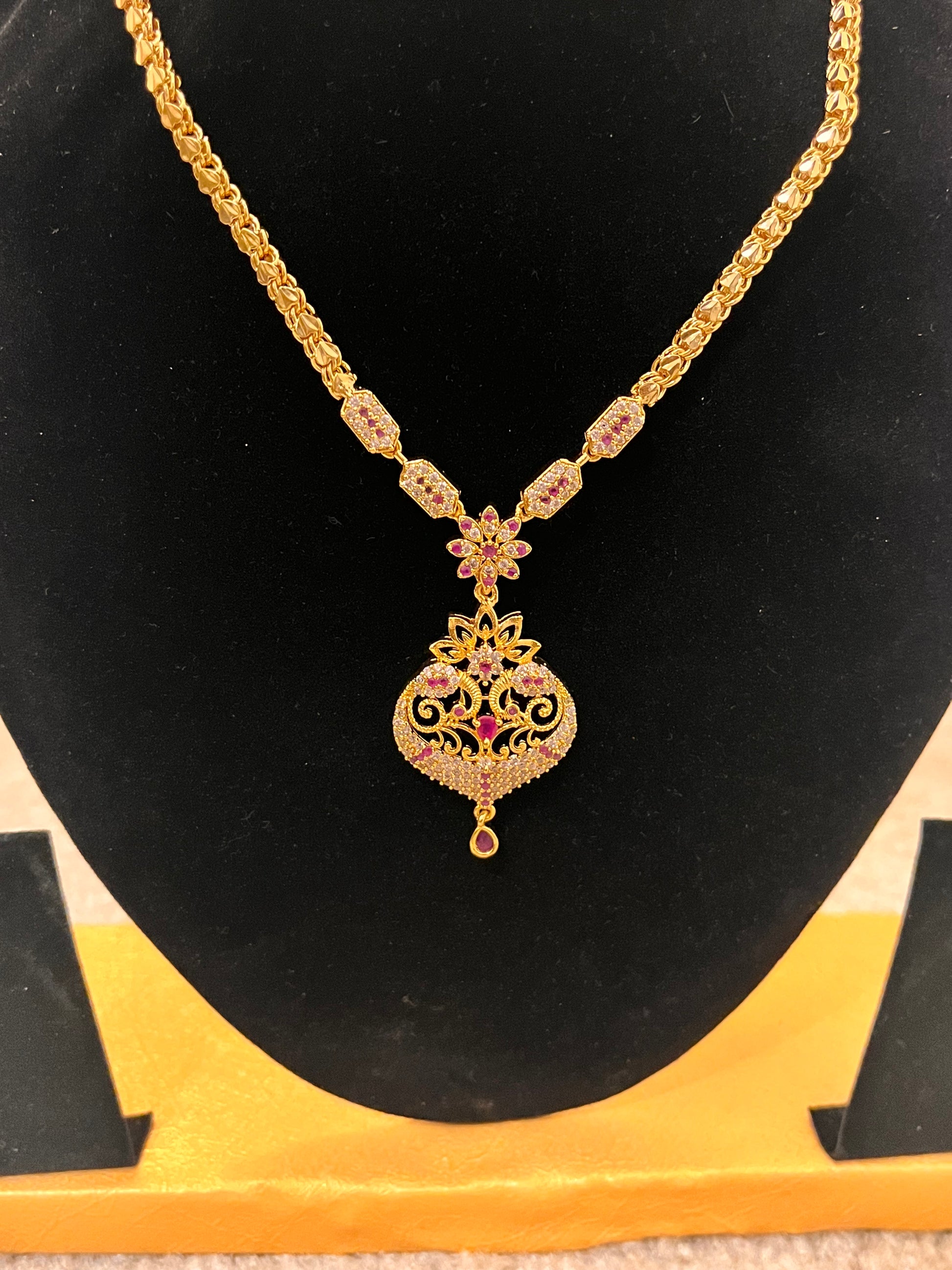 Pink Stoned Gold Plated Necklace Near Me