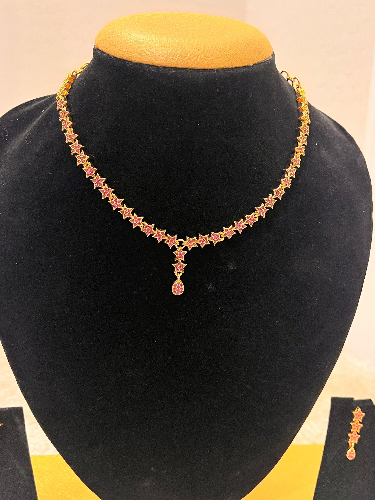 Gold Plated And Pink Stone With Star Designed Necklace Near Me