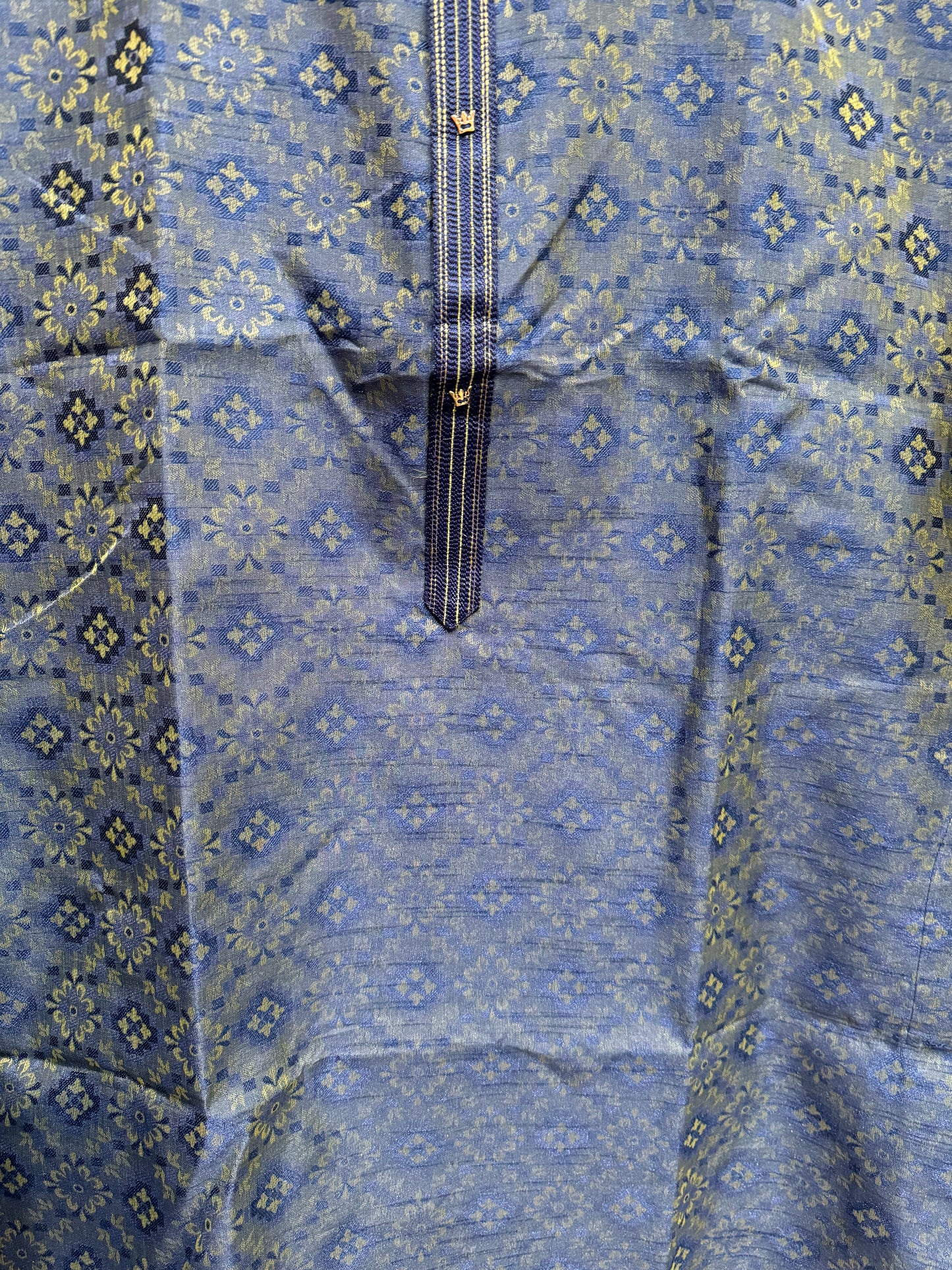 Attractive Blue Color Jacquard Floral Designed Kurta Set For Men