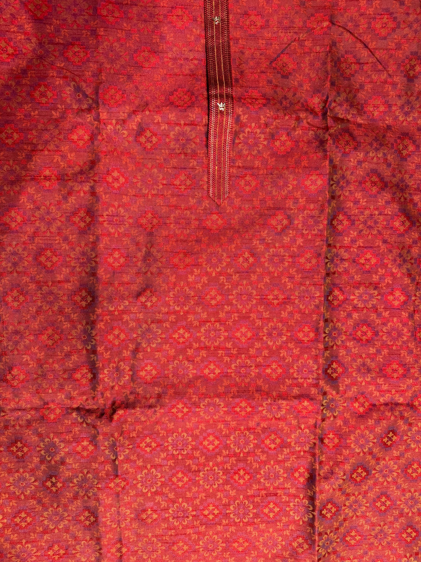 Beautiful Red Colored Jacquard Men's Kurta With Floral Printed Work