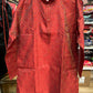 Beautiful Red Colored Jacquard Men's Kurta With Floral Printed Work