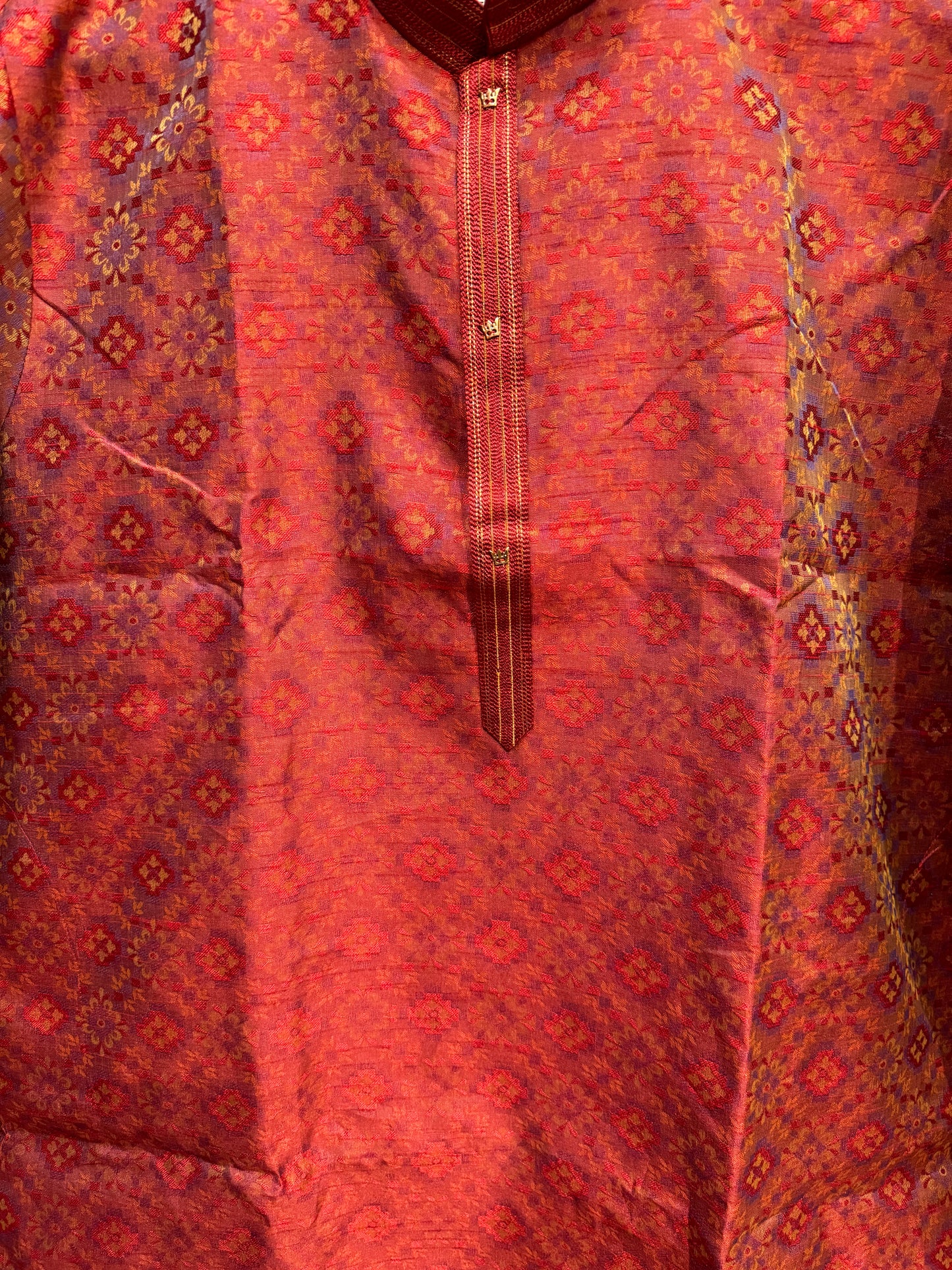 Beautiful Red Colored Jacquard Men's Kurta With Floral Printed Work