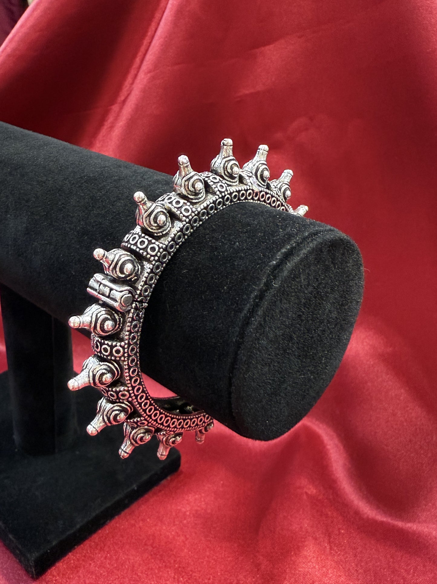 Beautiful Oxidized Silver Ethnic Open Bridal Kada Cuff Bracelet
