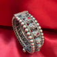 Fascinating Tribal Oxidized Silver Ethnic Open Bridal Kada Cuff Bracelet With Maroon And White Stone