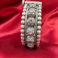 Trendy Tribal Oxidized Silver Ethnic Open Bridal Kada Cuff Bracelet With White Stone