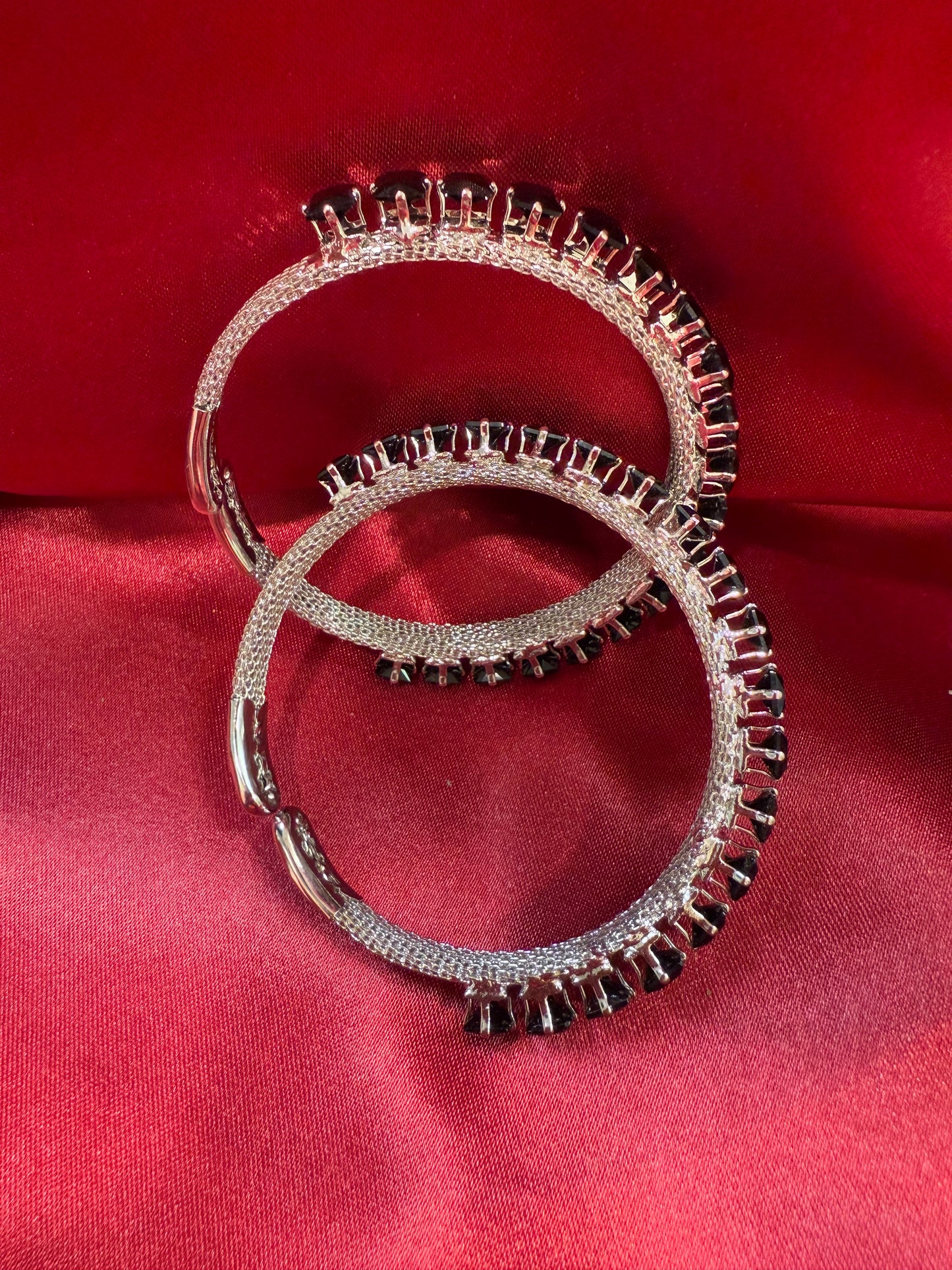 Appealing Tribal Oxidized Silver Ethnic Open Cuff Bracelet With Black Stone