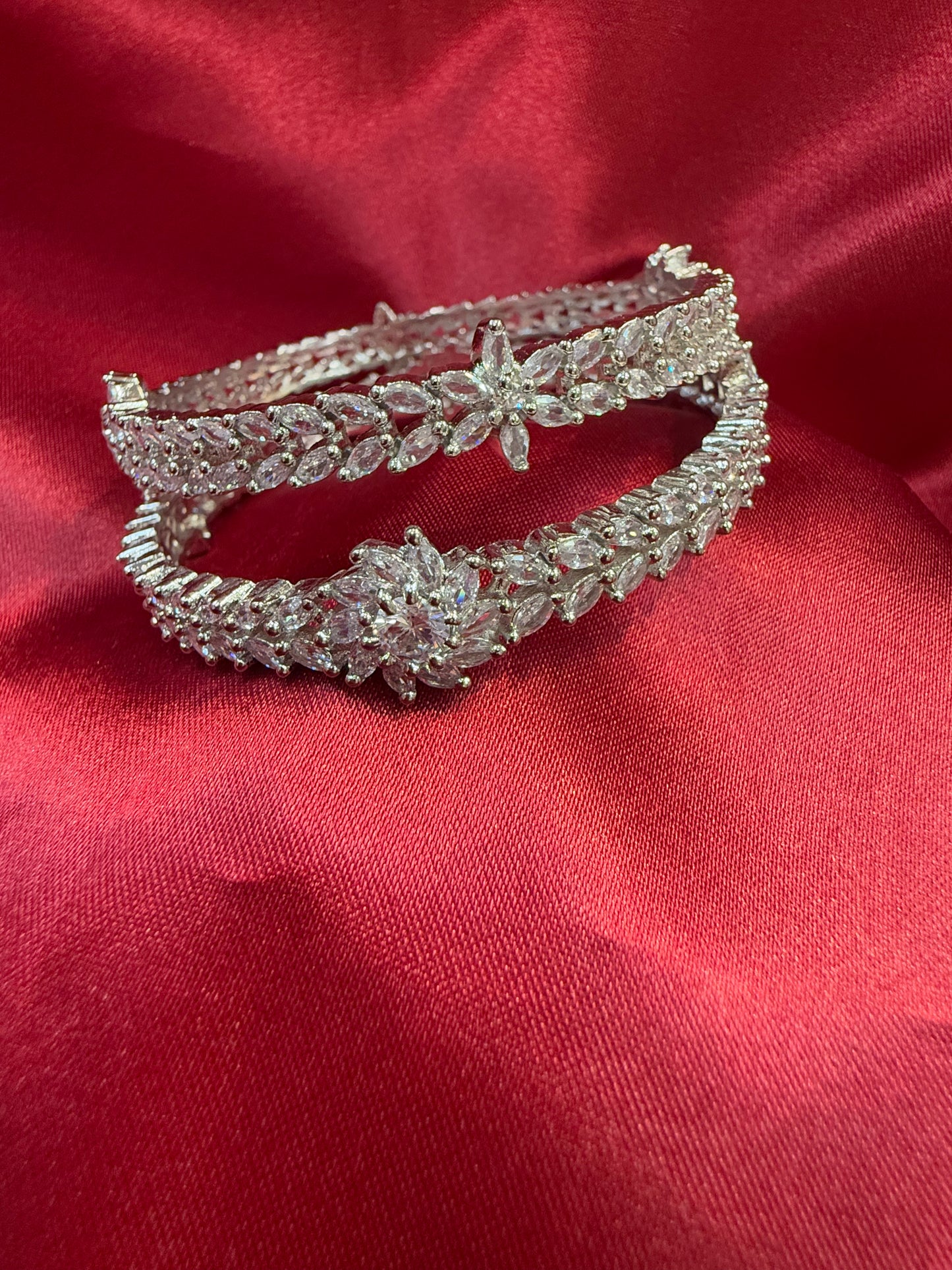 Elegant White Color Flower Design American Diamond Bangle Set